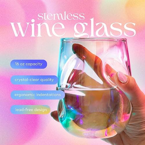 Dragon Glassware Stemless Wine Glasses - 16 oz Stemless Wine Glass Set with Finger Indentations - Set of 2 Iridescent Glassware - Aerates Naturally thumbnail 2