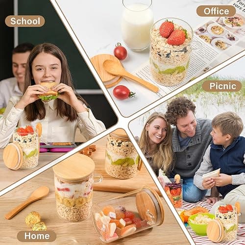 Overnight Oats Containers with Lids,4 Pack 18oz Overnight Oats Jars with Spoons,Salad Meal Prep Jar with Bamboo Lids for Chia Seed Pudding Salad Cereal Coffee Flour,Sourdough Starter Jar for Bread thumbnail 6