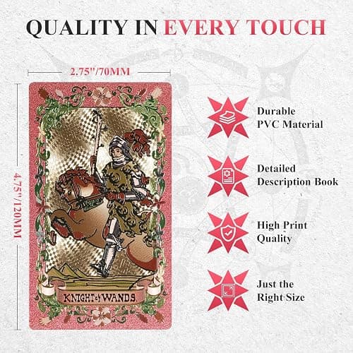 EGCUQ 78 Pink Tarot Cards with Guide Book,Gold Foil Rider Waite Tarot Deck PVC for Beginners to Expert (Pink) thumbnail 3