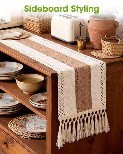 Pureegg Farmhouse Boho Table Runner - 72 Inches, Linen-Textured Woven Tassel Design for Dining Table Decor, Kitchen, Coffee Table & Living Room, 12 x 72 Inch, Brown thumbnail 6
