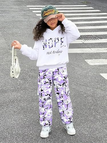 Vitalique Girls Clothes Little Girl Outfits Letter Print Hooded Sweatshirt Cargo Pants 2PCS Girls Clothing thumbnail 3