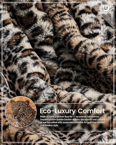Faux Fur Throw Blanket, Leopard Print Bunny Blankets with Bubble Texture, Reversible Fluffy Blanket for Couch and Bed, Soft Cozy Faux Rabbit Fur Blanket for Home Décor thumbnail 8
