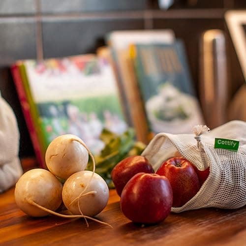 12+1 Reusable Produce Bags Grocery Washable, Organic Cotton Mesh Produce Bags, Double-Stitched & Tare Weigh, Mesh bags for vegetables, Cotton Produce Bags Reusable Washable, Produce bag 4xS, 4xM, 4xL thumbnail 8