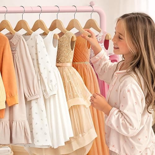 mirolam Kids Clothing Rack - Dress Up Storage - Dress Up Rack for Little Girls - Small Kids Costume Wardrobe with 2 Fabric Shelves - Princess Room Bedroom Decor thumbnail 4