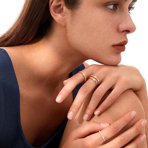 FUNRUN JEWELRY Stackable Gold Rings for Women Non Tarnish 14K Gold Plated Minimalist Cubic Zirconia Statement Engagement Promise Band Rings Thin Dainty Knuckle Thumb Ring Set Size 5-10 thumbnail 4