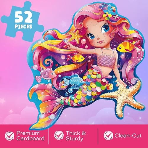 BenBen Floor Puzzles for Kids Ages 4-6, 52 Piece Mermaid Puzzle for Toddlers 3-5, Mermaid Toys Birthday Gift for Girls Boys thumbnail 4