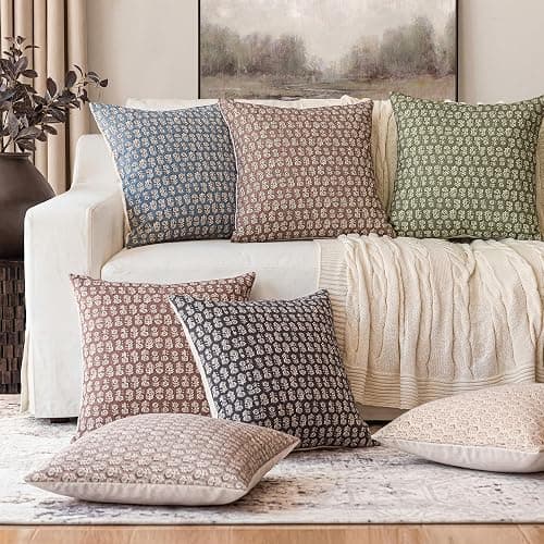 Foindtower Set of 2 Decorative Vintage Floral Print Throw Pillow Covers Neutral Modern Farmhouse Cushion Covers Boho Home Decor for Sofa Chair Couch Bedroom Living Room Outdoor,18×18 Inch,Sage Green thumbnail 7