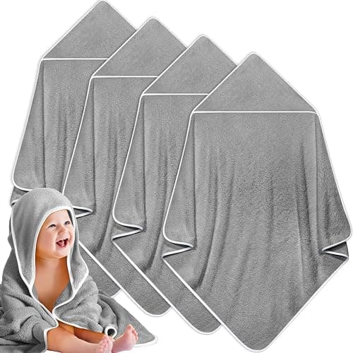 Reginary 4 Pack Baby Hooded Towels Coral Fleece Baby Bath Towels 30 x 30 Inch Soft Absorbent Hooded Bath Blanket for Newborn Toddler Infant Boy Girl Shower Gift Supplies (Gray) - Image 1