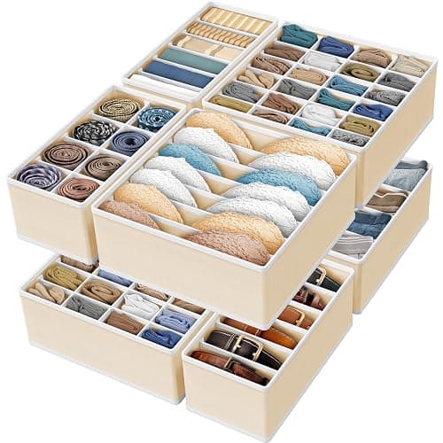 Simple Houseware Closet Underwear Organizer Drawer Divider Assorted 7 Pieces, Beige thumbnail 8