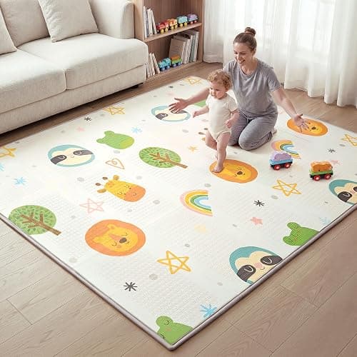 Baby Play Mat – Foldable 78"x51" XPE Foam Baby Floor Play Mat with Fabric Surface, Double-Sided Cute Print, Soft Non-Slip Tummy Time, Play Mat for Babies 0-12 Months, Nursery, Playroom, Living Room - Image 1
