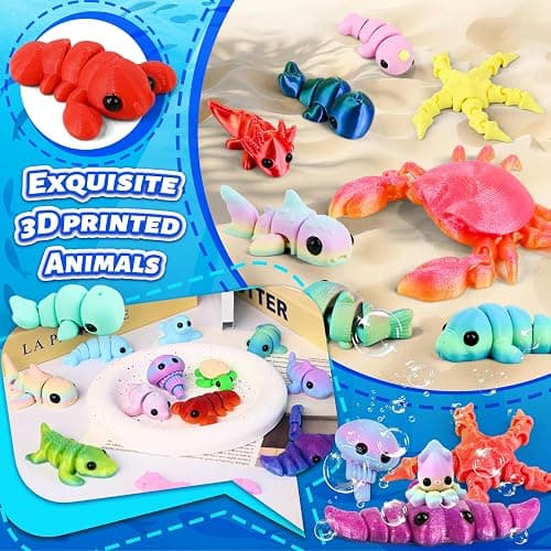 Cybermaker 30 Pcs 3D Printed Ocean Animals Set, Mini Animals Easter Gifts - Cute Articulated Flexible Figurines Fidget Toys for Easter Basket Stuffers Party Favors Pets Office Home Decor thumbnail 2