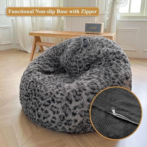 XeGe black leopard print fuzzy bean bag chair thumbnail 4