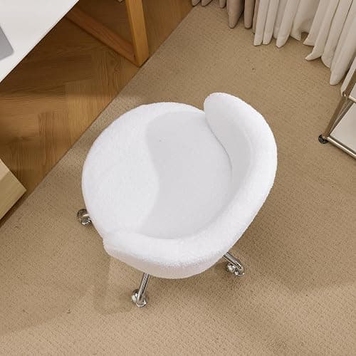VINGLI Cute Small Swivel Desk Chair Comfy with Wheels,Ergonomic Low-Back Lumbar Support Vanity Nail Tech Rolling Task Stool Girls Women Kids Chair for Home Office,Height Adjustable,Teddy Fleece,White thumbnail 6