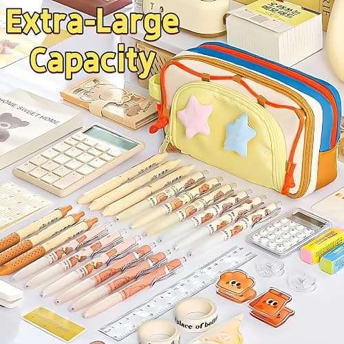 UIVXXUD Portable Multi-Layer Kawaii Star Pencil Case Organizer - Large Capacity Pencil Case with Compartments - Cute Pencil Pouch Functional Bag (Pink) thumbnail 6
