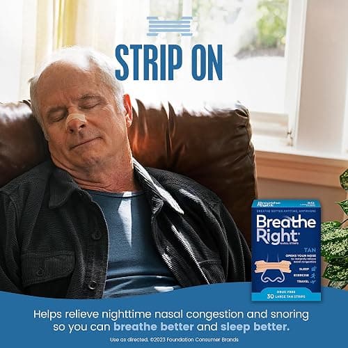 Breathe Right Original Nose Strips to Reduce Snoring and Relieve Nose Congestion, Tan, 30 Count (Packaging May Vary) thumbnail 2