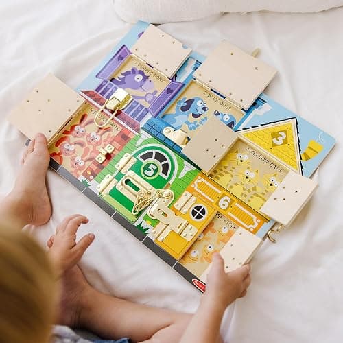 Melissa & Doug Wooden Latches BoardSensory Activity Toy for Kids, Doors and Locks Toy, Wooden Busy Board, Toddler Toys for Ages 3+ thumbnail 2