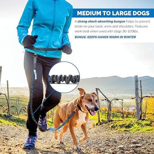 Tuff Mutt Hands-Free Waist Leash for Dog Walking, Running and Hiking, Adjustable Belt with Double Handle, Reflective Bungee Design for Large & Medium Dogs thumbnail 5