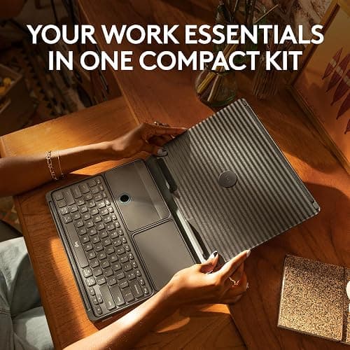 Logitech Casa Pop Up Desk Kit - Adjustable Laptop Stand for Desk, Wireless Keyboard & Touchpad, Bluetooth, USB C Charging, Nordic Calm, Tan/Purpl - TAN / PURPLE thumbnail 4