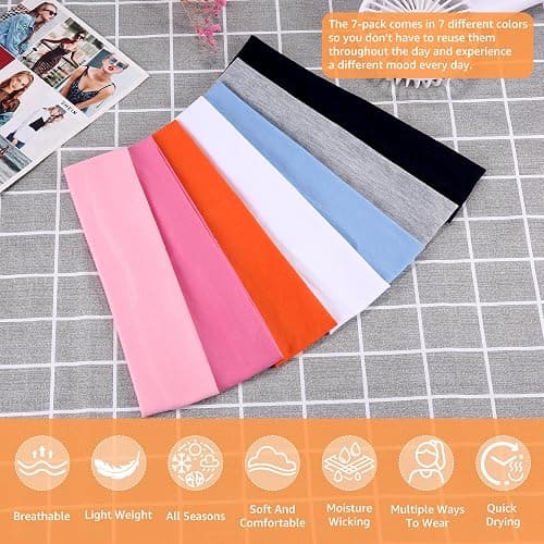 DiyJibb Headbands for Women, Stretchy Non Slip Soft Cotton Cloth Hair Bands for Sports, Workout, Yoga and Running, 7pcs thumbnail 3