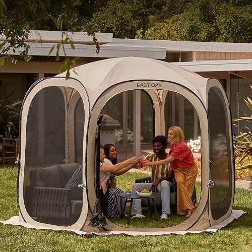 EAST OAK Screen House Tent Pop-Up, Portable Screen Room Canopy Instant Screen Tent 10 x 10 FT with Carry Bag for Patio, Backyard, Deck & Outdoor Activities, Beige - Beige - 10×10 FT thumbnail 6