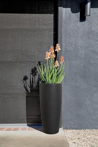 Veradek Vega Round Tall Planter Pots for Indoor/Outdoor Use | Made from Plastic - Stone Mix with Drainage Holes | Perfect for Small to Large Succulent Plants, Flowers, Modern Interior Plants thumbnail 2