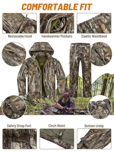 NEW VIEW Camo Hunting Clothes for Men, Quiet Warm Fleece Lining, Cold Weather Deer Hunting Jacket and Pants with Face Mask thumbnail 5