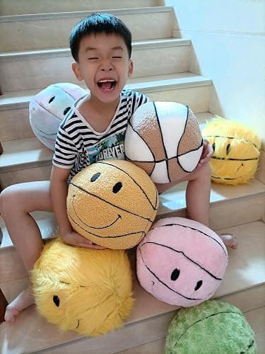 bLwhzfi 11.8 inch Simple Like-Smile Face Basketball Like-Smile Face Pillow Plush Throw Pillow Gift Home Funny Expression Children's Room Decoration (Cashmere - White Coffee)…… thumbnail 5