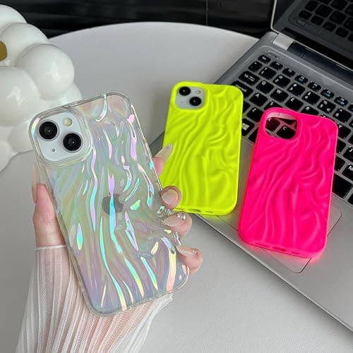 Caseative for iPhone 14 Case,Pleated Water Ripple Chrome Wave Pattern Soft Phone Case (Clear) thumbnail 2