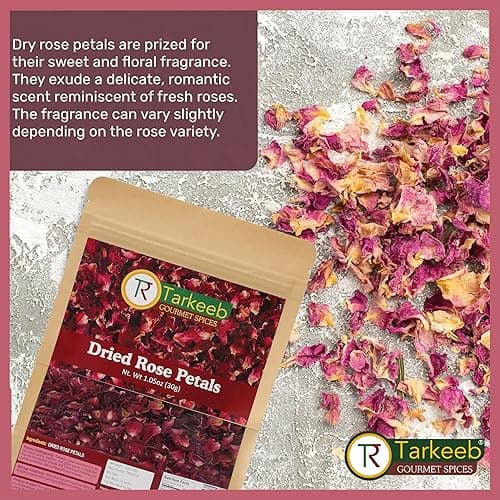 Tarkeeb Dried Rose Petals ~ All Natural | Edible Rose Petals | Dried Flower Petals for Herbal Tea, Decoration, Rose Sprinkles, Topping on Cupcakes, Desserts - Net Weight: 1.05oz/30g | Indian Origin | thumbnail 7