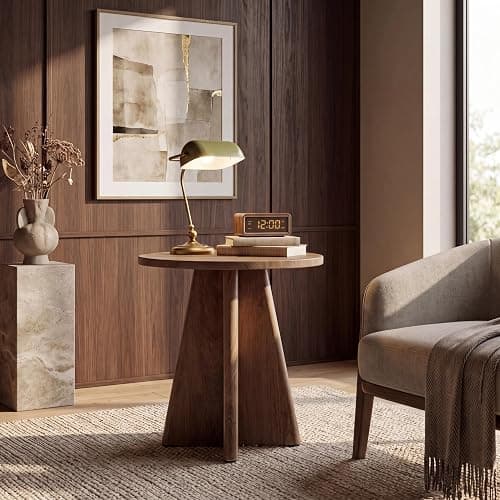 Tribesigns Round End Table Living Room, 19.7" Small Modern Couch Side Table | Sculptural Cross Base, Warm Natural Woodgrain Finish, 23.6" Accent Table for Small Spaces, Bedroom, Sofa, Natural Oak thumbnail 3