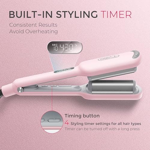 Curling Iron Hair Crimper Waver - TYMO ROVY Beach Waves Curling Wand, Ionic Deep Waver Hair Curler Tool with Ceramic 3 Barrel for Women, Dual Voltage, Anti-Scald, Easy to Use, Pink, 1 Inch thumbnail 6