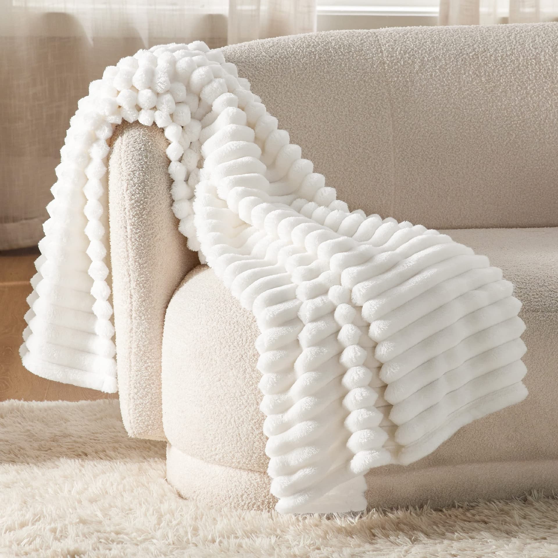 Bedsure Blanket for Couch, Super Cozy Soft Throw Blankets for Women, Cute Small Plush Fleece Throws for Girls, Off White, 50x60 Inches thumbnail 5