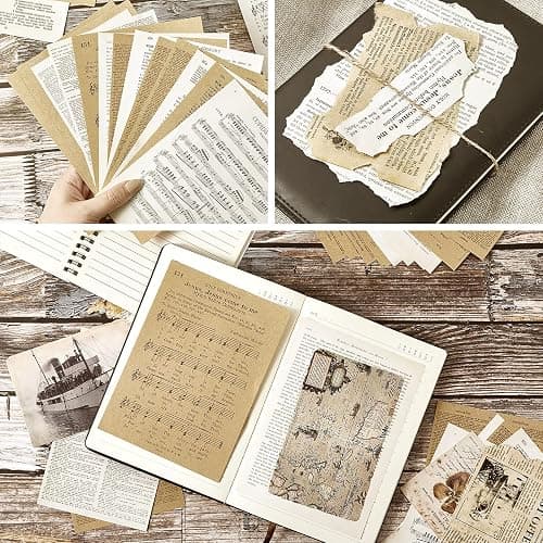 Zonon 114 Pieces 2 Sets Junk Journal Pages Vintage Ephemera Pack Craft Paper Junk Journal Vintage Paper for Albums Planner Decorative Crafts Embellishment Supplies(Old Book and Vellum Series) thumbnail 6