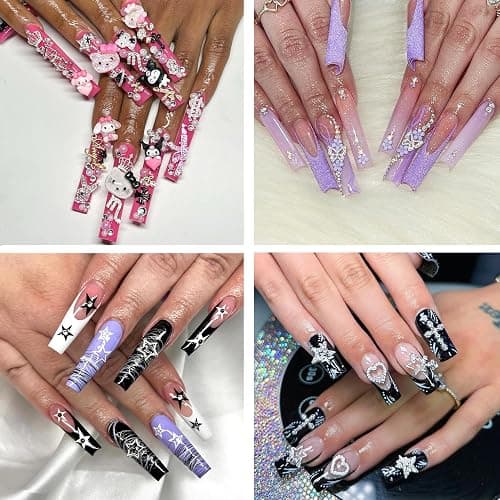 112 PCS Nail Charms Bulk Set for Kawaii Kitty Charms Bling Cute Cross Star Charms Nail Charms and Gems 3D Silver Y2K Nail Gems with Rhinestones Nail Art Accessories thumbnail 7