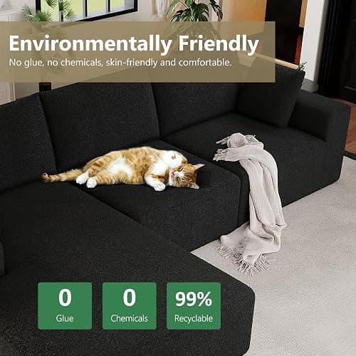 108”Modular Sectional Sofa, 4 Seat Cloud Sectional Couch for living Room with Deep Seat, Modern L-Shape Couch with Oversized Chaise, Upholstered Couches with Waist Pillows, No Assembly Required(Black) thumbnail 7