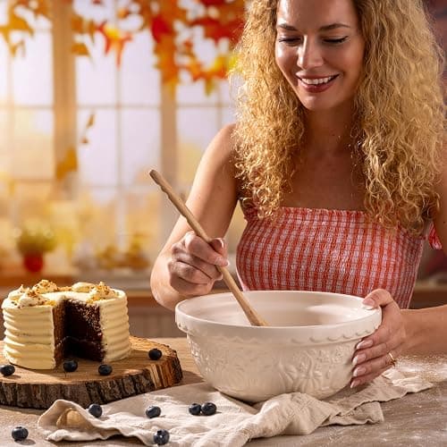 Mason Cash Harvest Pumpkin Mixing Bowl 2 Litre | Embossed Earthenware Mixing Bowl Size 24 | Autumn Baking Bowl for Dough, Cake & Cookie Mixes | Dishwasher Safe thumbnail 2