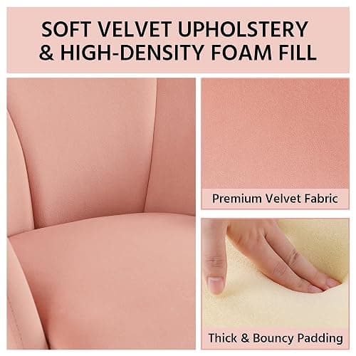 Yaheetech Flower Shape Velvet Vanity Chair, Modern Side Armchair Makeup Chair no Wheels with Golden Metal Legs for Living Room/Dressing Room/Bedroom/Home Office/Kitchen, Pink thumbnail 7