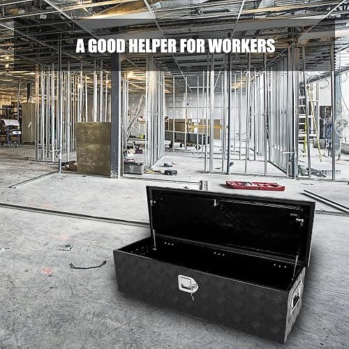 confote 39 Inch Heavy Duty Aluminum Stripes Plated Tool Box Pick Up Truck Bed RV Trailer Toolbox Waterproof Square Storage Organizer with Side Handle, Lock and Keys -39"x 13"x 10"，Black thumbnail 7