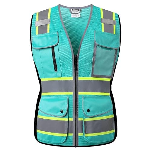 HATAUNKI High Visibility Reflection Peacock Mesh Safety Vests with 9 Pockets and Front Zipper, hi vis safety vest for Women, Meets ANSI/ISEA Standards(Peacock-16,M) - Image 1