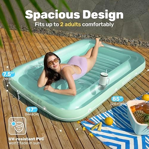 Sloosh Inflatable Tanning Pool Lounge Float, Sun Tan Tub Adult Pool Floats Raft for Pool Sunbathing Suntan Blow up Pool Lounger Tanning Bed Floatie for Adults thumbnail 2
