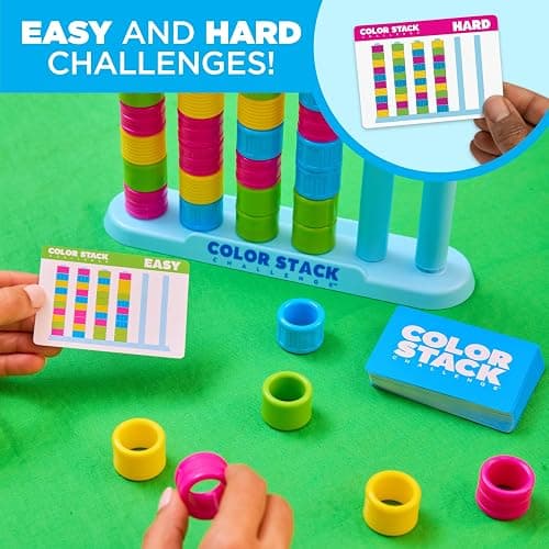 Color Stack Challenge by Relatable – A Fast-Paced Color Matching Puzzle Game for Fun Parties and Family Game Night. Includes 2 Stack Racks, 50 Challenge Cards, 80 Rings & Instructions. thumbnail 5