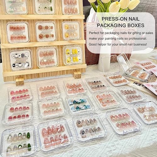 Sawvolker 12pcs Press on Nail Storage Box with Adhesive Double Sided Tape Clear Acrylic Nail Display Box Artificial False Nail Organizer Box Fake Nail Case Nail Packaging Boxes for Nail Salon thumbnail 7