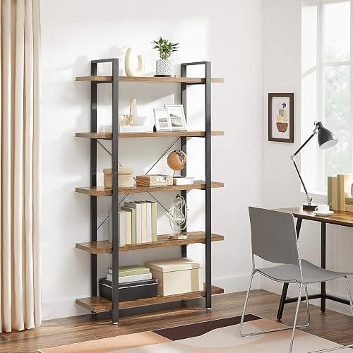 VASAGLE Bookshelf, 5-Tier Industrial Stable Bookcase, Storage Rack, Standing Shelf, Easy Assembly, Living Room, Bedroom, Office, Rustic Brown and Black LLS55BX thumbnail 8