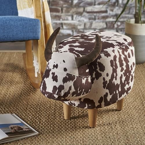 Christopher Knight Home Bessie Patterned Velvet Cow Ottoman, Brown Milk Cow / Natural - Image 1