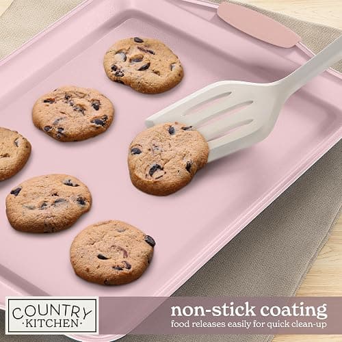 Country Kitchen Nonstick Stackable Bakeware Set - Heavy Duty, Durable, Easy Release Baking Set, Pink, 10 Pcs thumbnail 6