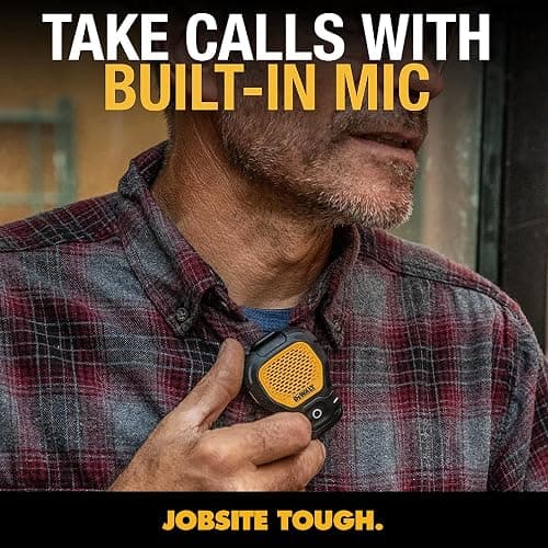DEWALT Wearable Bluetooth Speaker (Updated Version), Clip-On Wireless Jobsite Pro Water-Resistant Portable Speaker (Non-Magnetic), Built-in Mic for Hands-Free Music/Calls, Bluetooth Speaker (Yellow) thumbnail 8