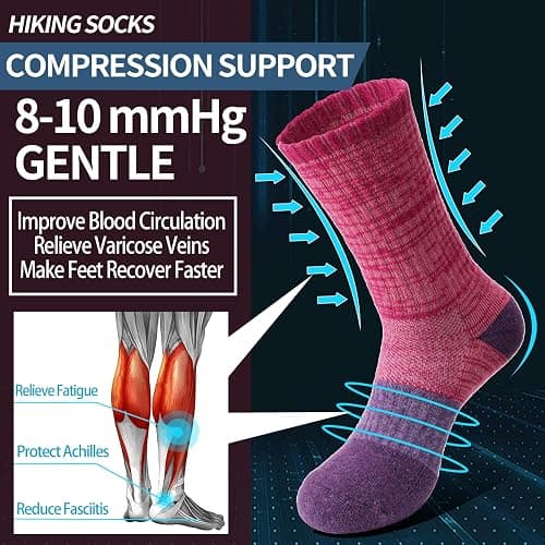Anlisim Merino Wool Hiking Socks for Women Thermal Winter Warm Boot Work Cushion Socks 5 Pairs thumbnail 4