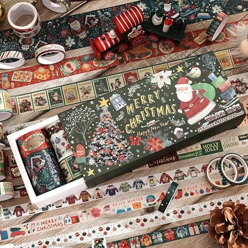 25 Rolls Christmas Gift Washi Tape Set, Festivals New Year Decorative Tapes for Scrapbooking, Junk Journal supplies, DIY Crafts Gift, Party Decorations, Bullet Journaling, 5-50mm Wide 9.84ft long/Roll thumbnail 4