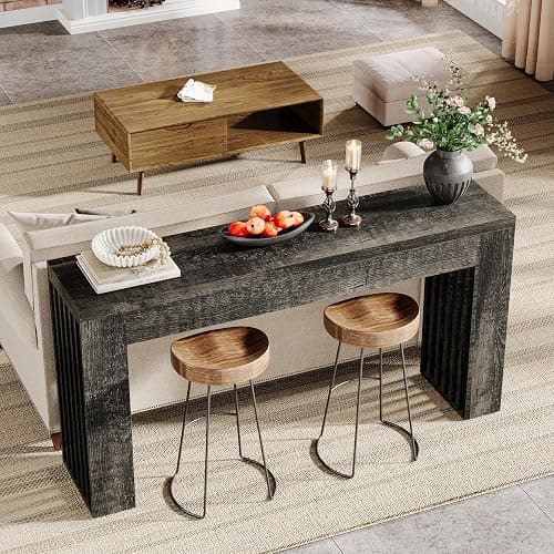 Tribesigns 59-Inch Long Wooden Console Sofa Table Behind The Couch with Vertical Slat Legs for Entrance, Hallway, Entryway, Living Room (Rustic Grey) thumbnail 6