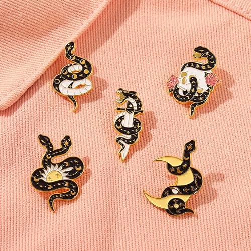ROFARSO Snake Enamel Lapel Pin Set Cartoon Love Life Pin, Halloween Accessory for Backpacks Clothing Bags Hats Shirts (5piccs pin set) thumbnail 5